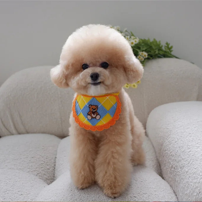 Ins Cute Bear Bib Diamond Plaid Saliva Towel Cat Dog Pet Saliva Towel Pocket Teddy Props Dogs Dog Bow Tie Puppy Dog Assessories