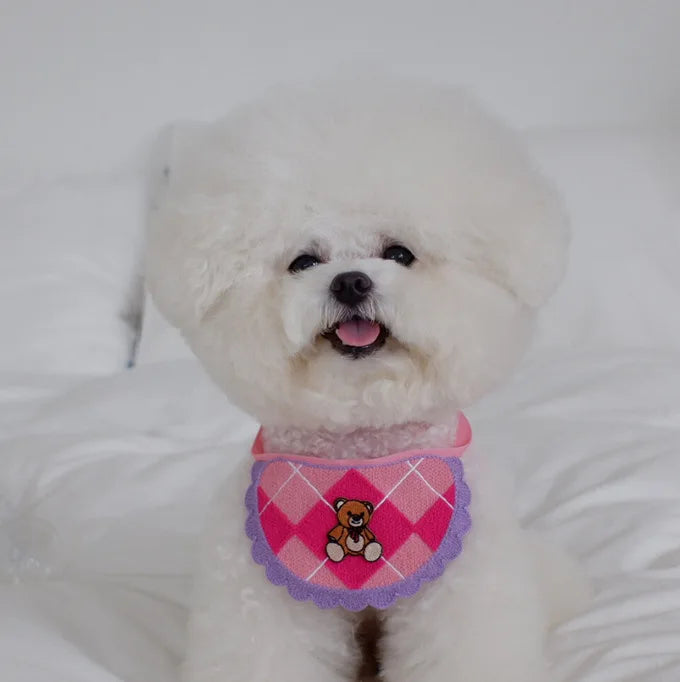Ins Cute Bear Bib Diamond Plaid Saliva Towel Cat Dog Pet Saliva Towel Pocket Teddy Props Dogs Dog Bow Tie Puppy Dog Assessories